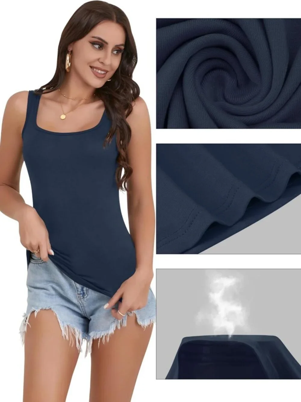 5 Pcs Women's Square Neck Sleeveless Tank Tops - Basic Undershirts for Layering